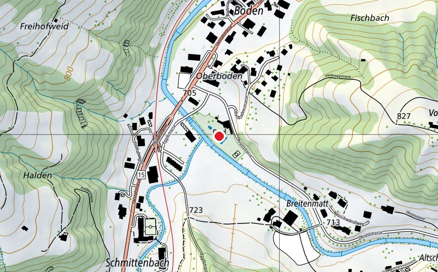 Map showing the location of Freibad Steg (Sports centre)