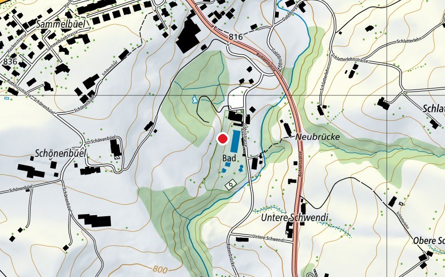 Mappa con la posizione di Freibad Teufen (Centro sportivo)