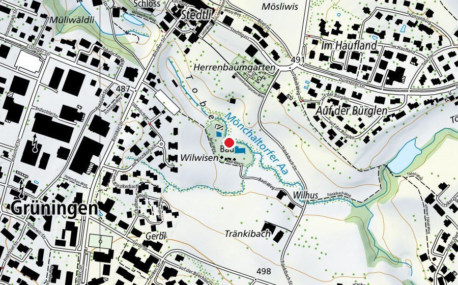 Map showing the location of Freibad Tränkibach (Sports centre)