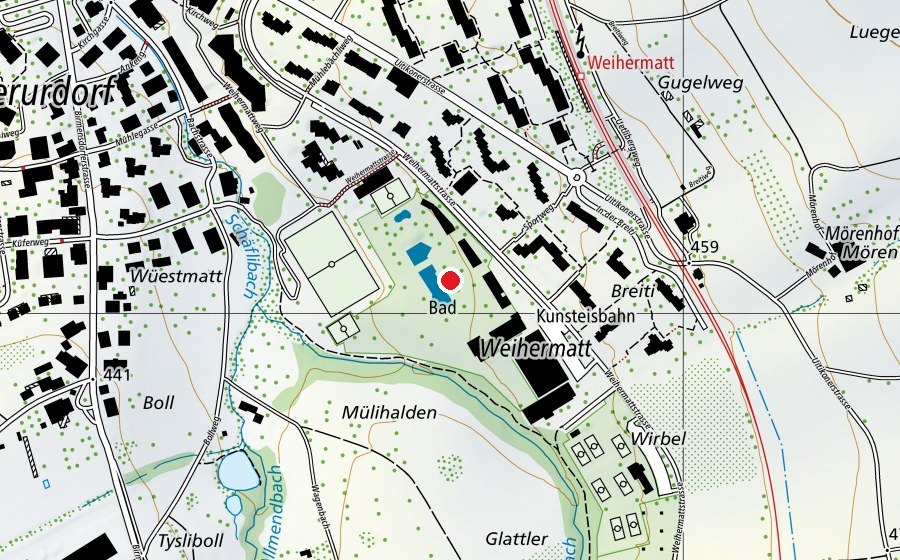 Mappa con la posizione di Freibad Weihermatt (Centro sportivo)