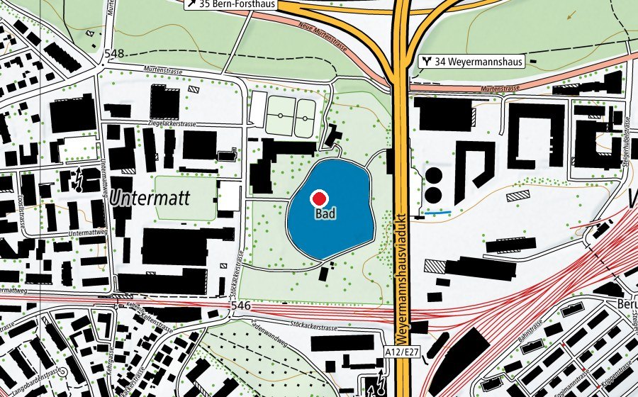 Map showing the location of Freibad Weyermannshaus (Sports centre)
