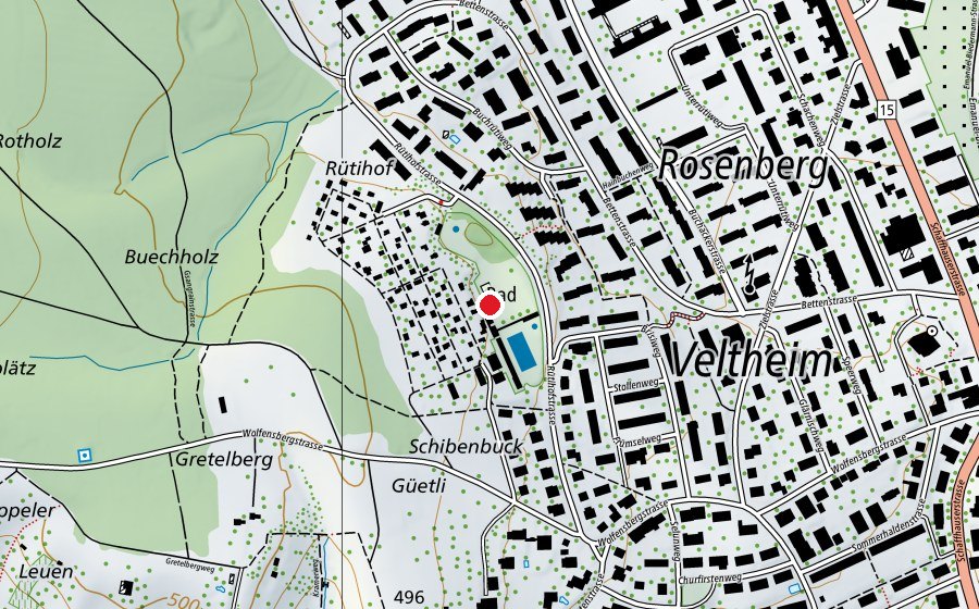 Karte mit dem Standort von Freibad Wolfensberg (Sportanlage)