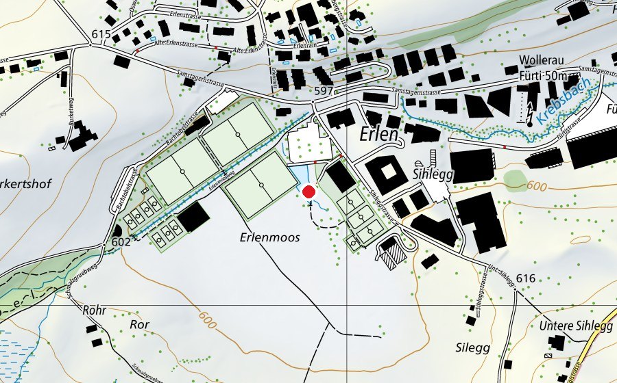 Map showing the location of Freizeitpark Erlenmoos (Sports centre)