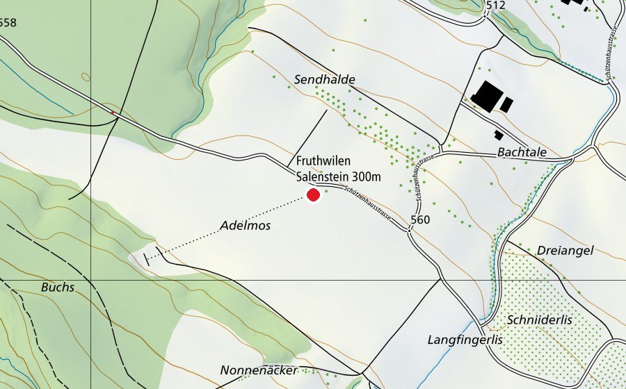 Mappa con la posizione di Fruthwilen Salenstein Adelmos 300 m (Centro sportivo)