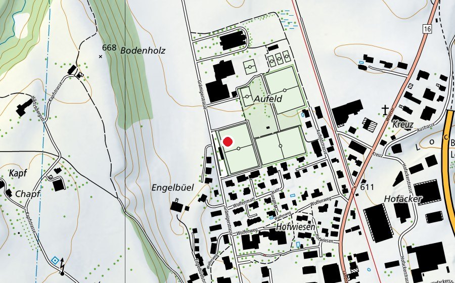 Mappa con la posizione di Fussballplatz Breite (Centro sportivo)