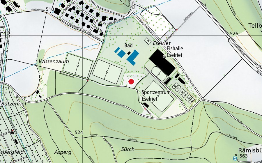 Map showing the location of Fussballplatz Effretikon (Sports centre)