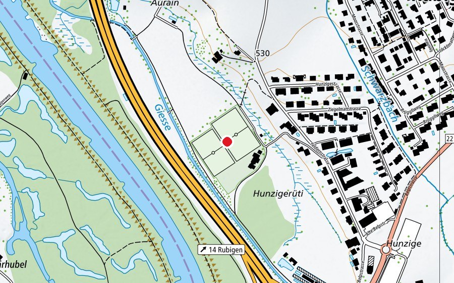 Map showing the location of Fussballplatz Hunzigenrüti (Sports centre)