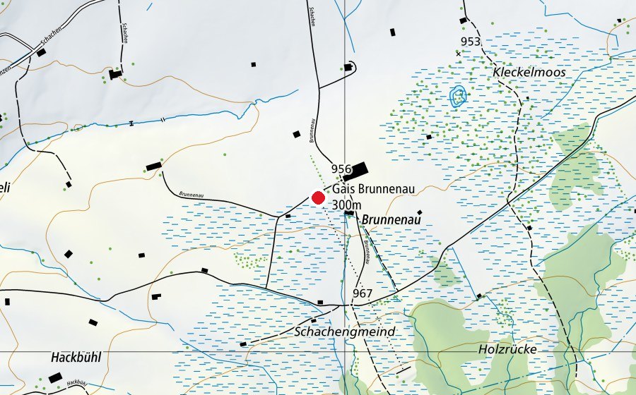 Carte indiquant l’emplacement de Gais Brunnenau 300 m (Centre sportif)