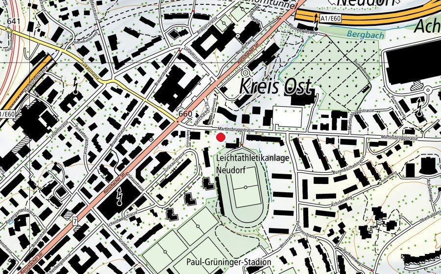 Karte mit dem Standort von Garderobe Leichtathletikanlage Neudorf (Sportanlage)