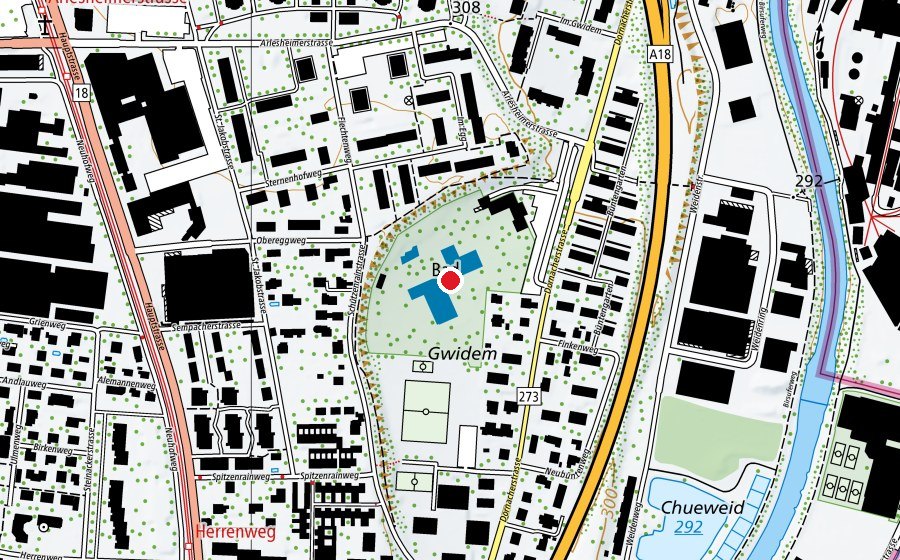 Karte mit dem Standort von Gartenbad Aesch-Pfeffingen (Sportanlage)
