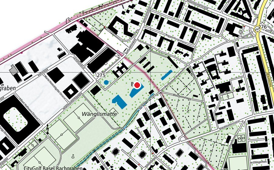 Karte mit dem Standort von Gartenbad Bachgraben (Sportanlage)