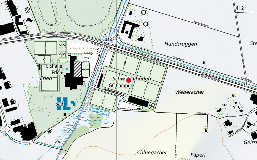 Map showing the location of GC-Campus (Sports centre)