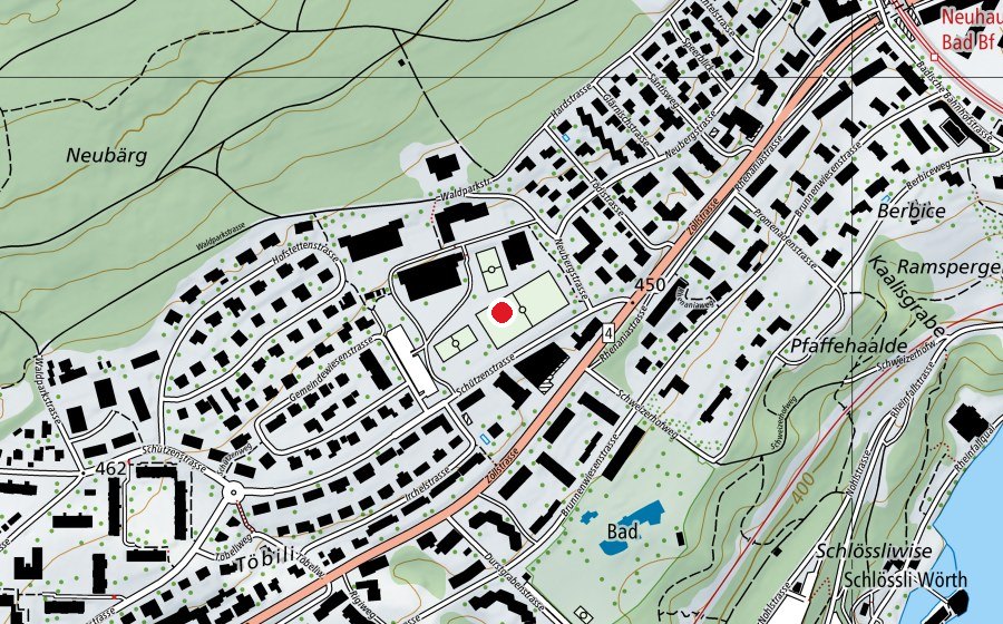 Map showing the location of Gemeindewiesen (Sports centre)