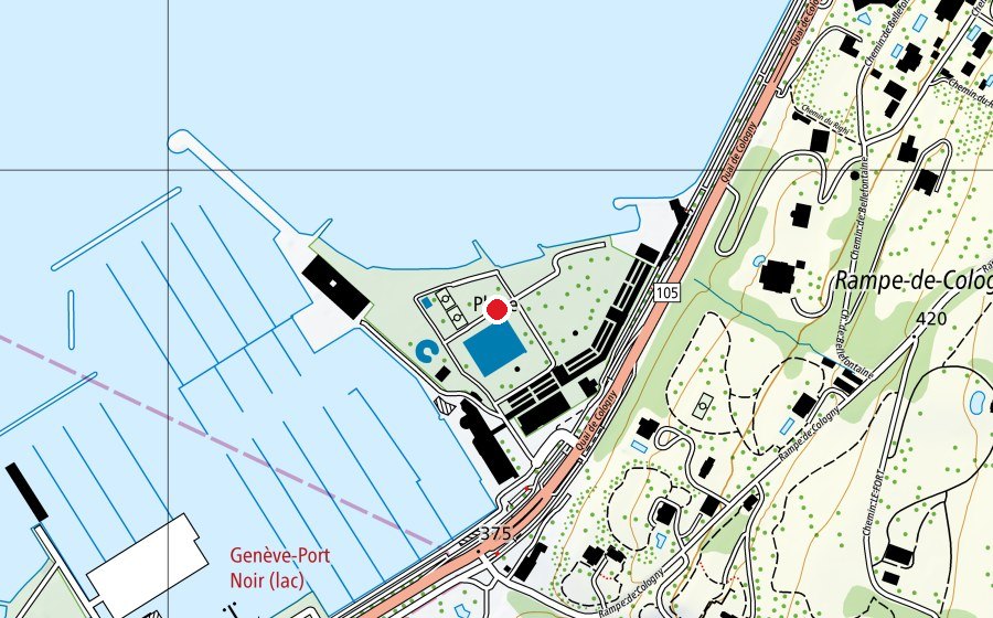 Karte mit dem Standort von Genève Plage (Sportanlage)