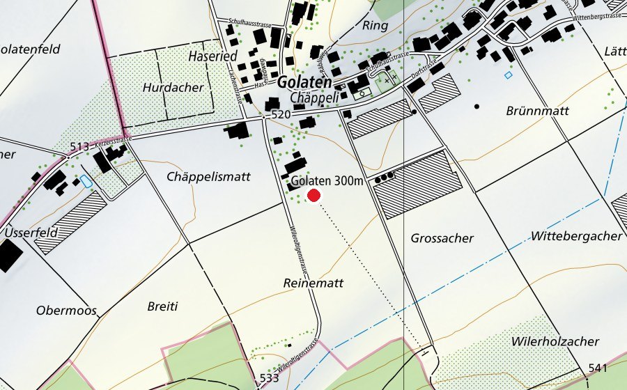 Karte mit dem Standort von Golaten 300 m (Sportanlage)