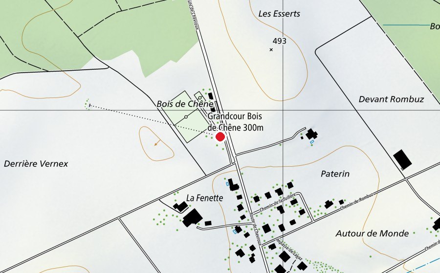 Karte mit dem Standort von Grandcour Bois de Chêne 300 m (Sportanlage)