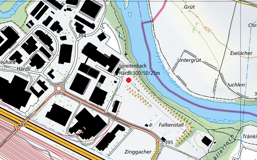 Carte indiquant l’emplacement de GSA Härdli Spreitenbach (Centre sportif)