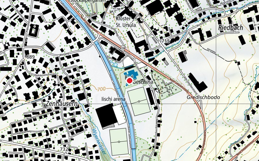 Mappa con la posizione di Gschina (Centro sportivo)