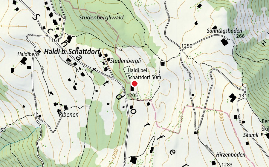 Karte mit dem Standort von Haldi bei Schattdorf 50 m (Sportanlage)