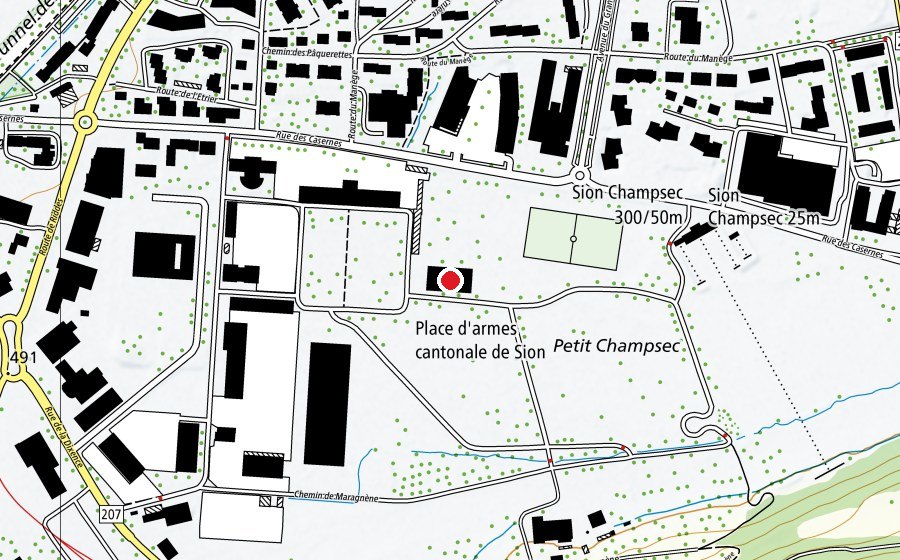 Carte indiquant l’emplacement de Halle Barbara (Centre sportif)