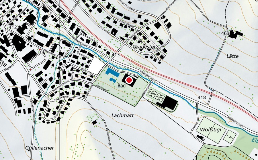 Carte indiquant l’emplacement de Hallen- und Freibad Gelterkinden (Centre sportif)