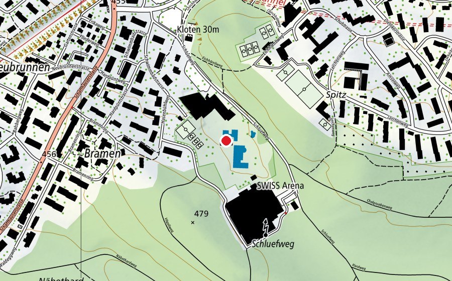 Map showing the location of Hallen- und Freibad Schluefweg (Sports centre)