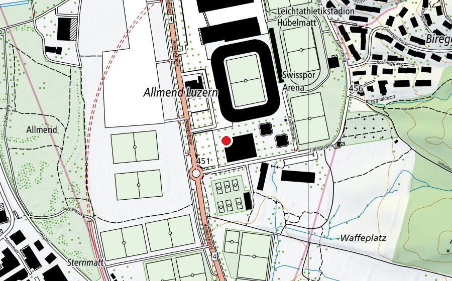 Carte indiquant l’emplacement de Hallenbad Allmend (Centre sportif)