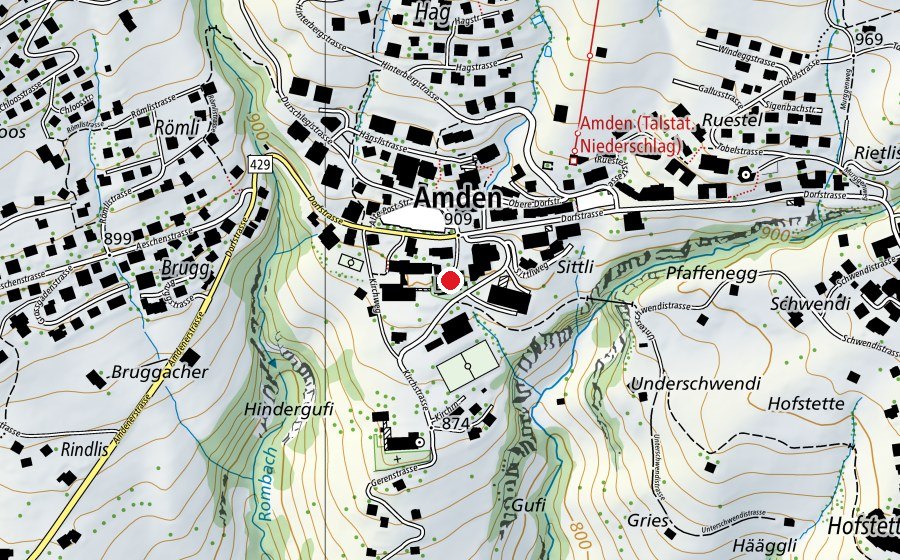Karte mit dem Standort von Hallenbad Amden (Sportanlage)
