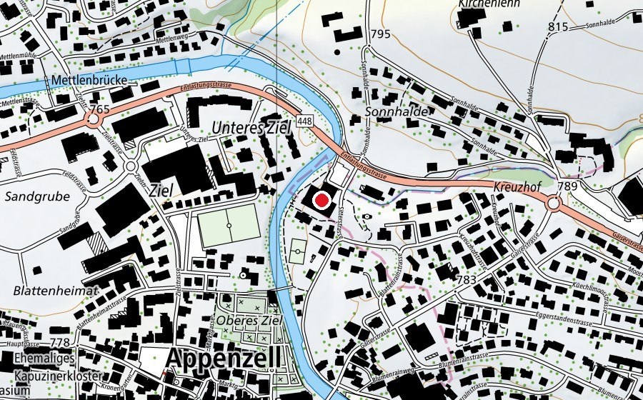 Carte indiquant l’emplacement de Hallenbad Appenzell (Centre sportif)
