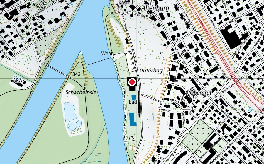 Mappa con la posizione di Hallenbad Brugg (Centro sportivo)
