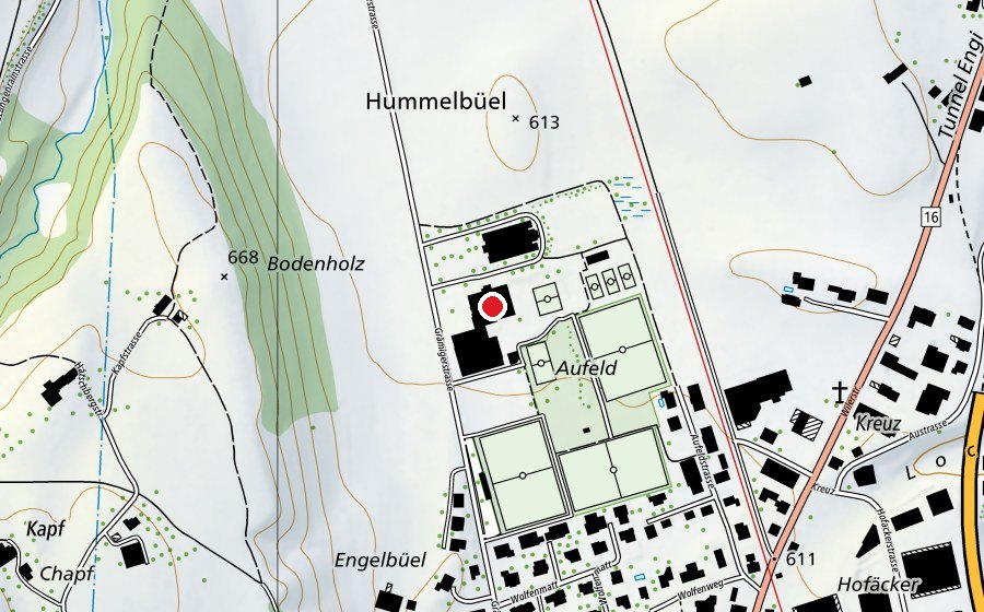 Map showing the location of Hallenbad Bütschwil (Sports centre)