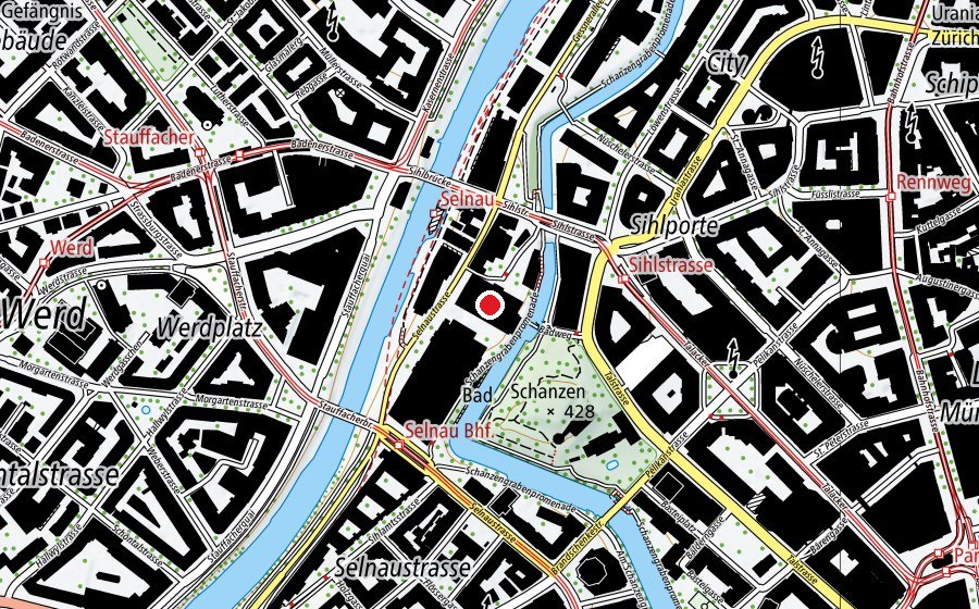 Carte indiquant l’emplacement de Hallenbad City (Centre sportif)