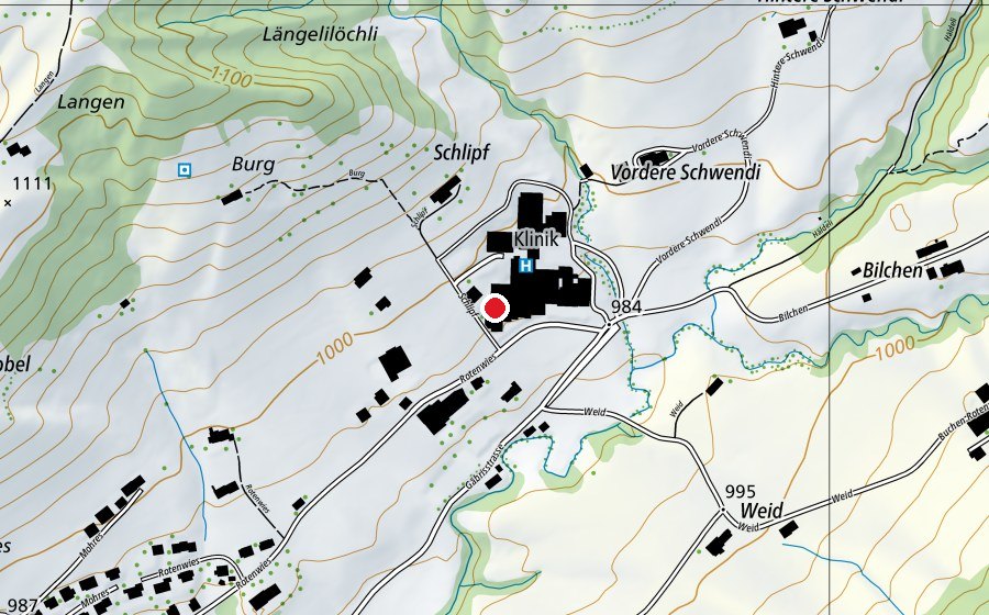 Map showing the location of Hallenbad Gais (Sports centre)