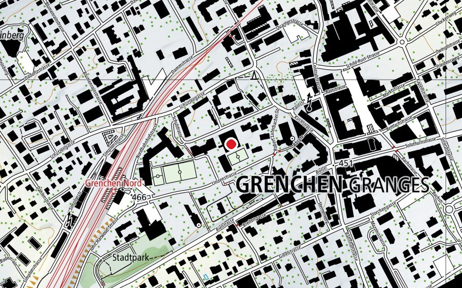 Map showing the location of Hallenbad Grenchen (Sports centre)