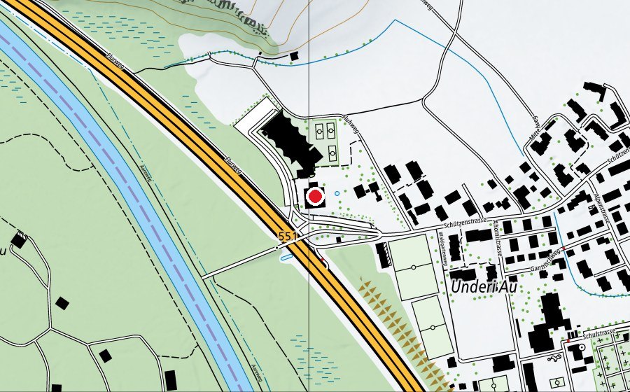 Karte mit dem Standort von Hallenbad Heimberg (Sportanlage)