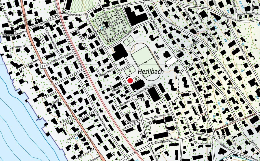 Mappa con la posizione di Hallenbad Heslibach (Centro sportivo)