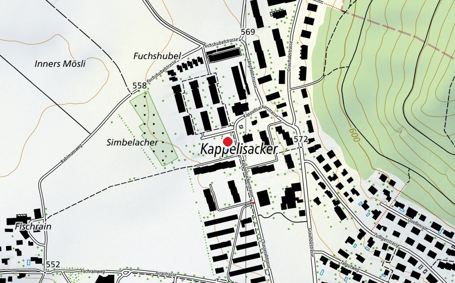 Map showing the location of Hallenbad Kappelisacker (Sports centre)