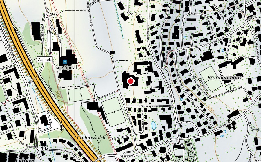 Map showing the location of Hallenbad Kilchberg (Sports centre)