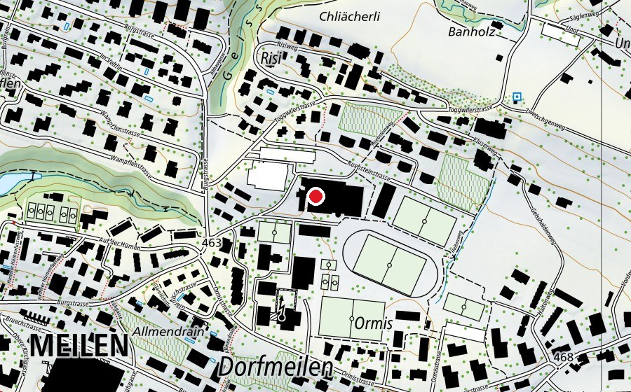 Karte mit dem Standort von Hallenbad Meilen (Sportanlage)
