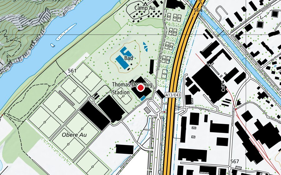 Karte mit dem Standort von Hallenbad Obere Au (Sportanlage)