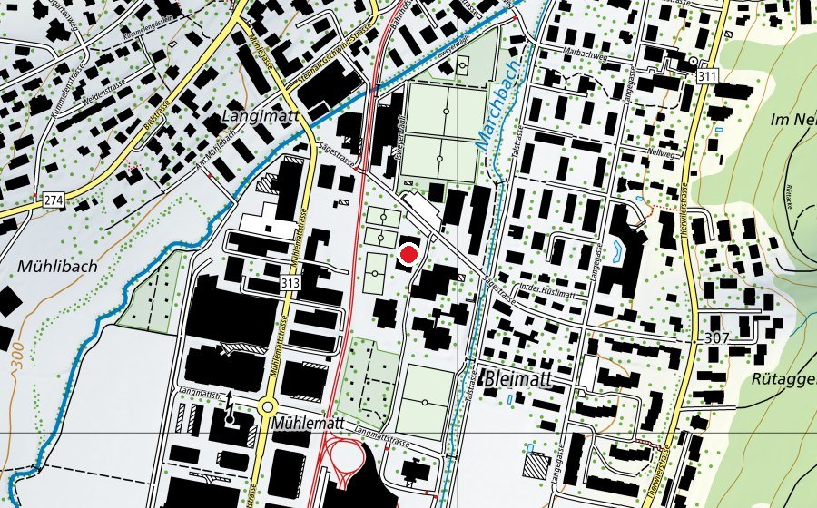 Carte indiquant l’emplacement de Hallenbad Oberwil (Centre sportif)