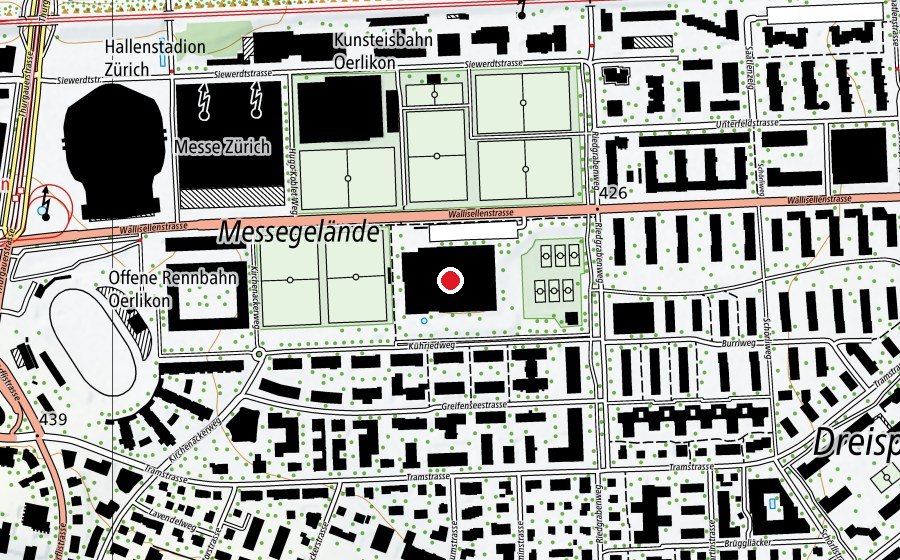 Carte indiquant l’emplacement de Hallenbad Oerlikon (Centre sportif)