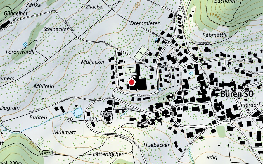 Karte mit dem Standort von Hallenbad OSZD Büren (Sportanlage)