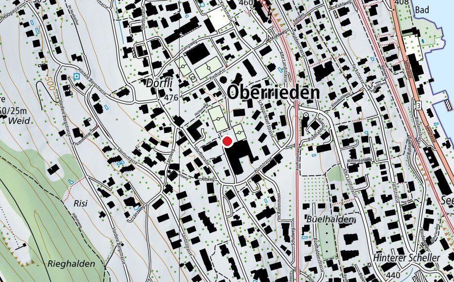 Map showing the location of Hallenbad Pünt (Sports centre)