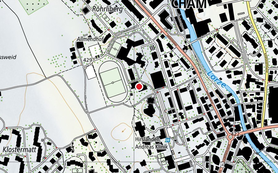 Mappa con la posizione di Hallenbad Röhrliberg (Centro sportivo)