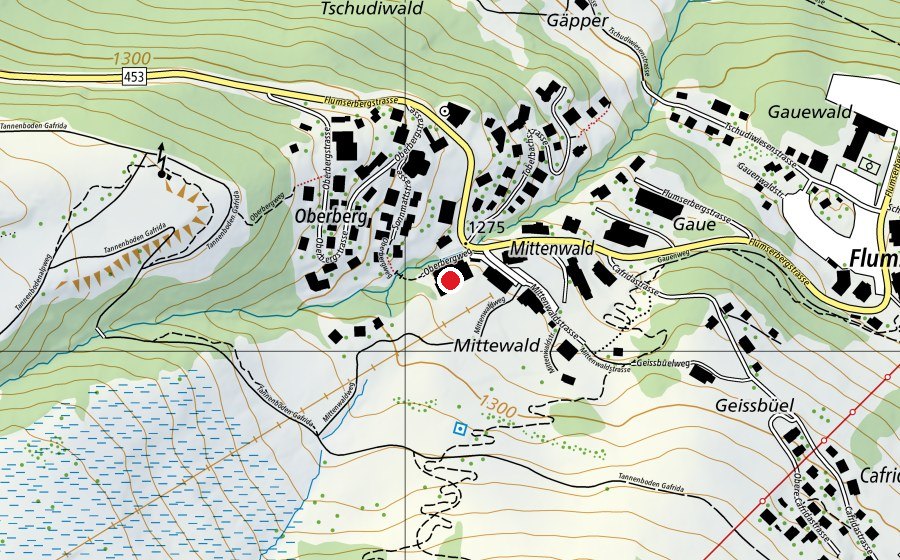 Karte mit dem Standort von Hallenbad & Sauna Flumserberg (Sportanlage)