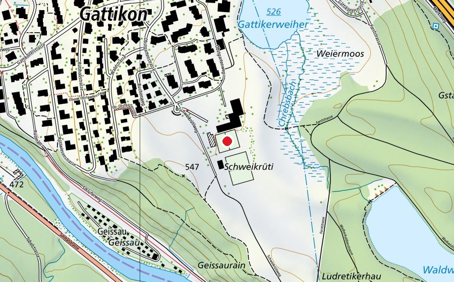 Map showing the location of Hallenbad Schweikrüti (Sports centre)