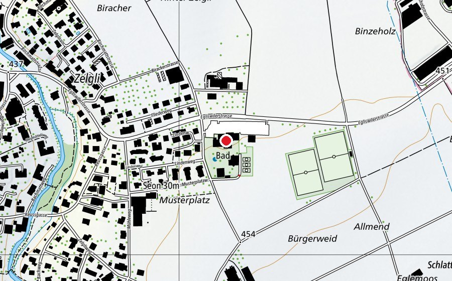Karte mit dem Standort von Hallenbad Seon (Sportanlage)