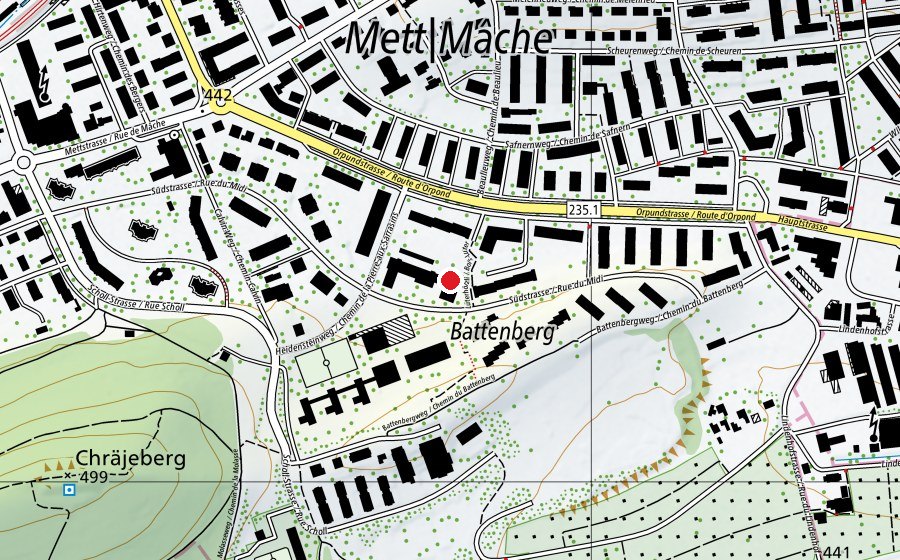 Mappa con la posizione di Hallenbad Stiftung Battenberg - Bain Fondation Battenberg (Centro sportivo)