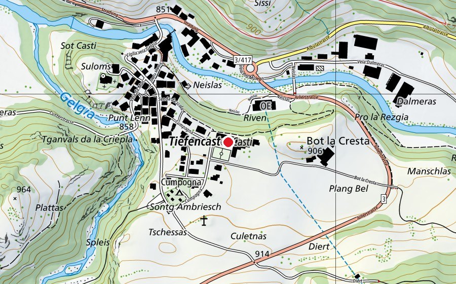 Mappa con la posizione di Hallenbad Tiefencastel (Centro sportivo)